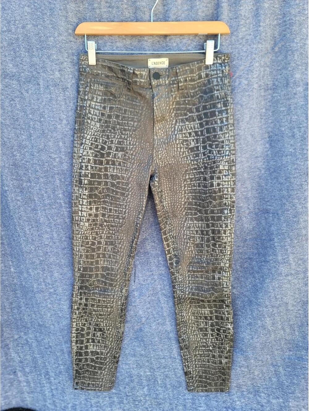 L'AGENCE Margot Skinny Jeans Coated Croc Foil 28 Indie Sleaz